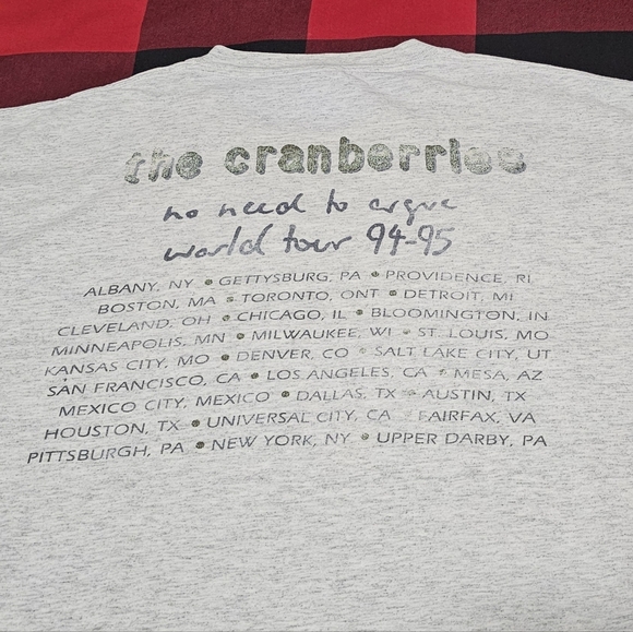 The Cranberries No Need to Argue World Tour 1994-95 Concert T-Shirt XL O'Riordan - Picture 3 of 11